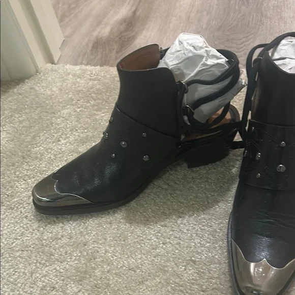 Free People Rory Studded Black and Silver Ankle Boots - Picture 2 of 8